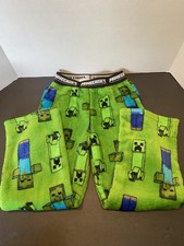 Boys Green Fleece Minecraft Pajama Bottoms Mine Craft Lounge  Sleep Pants 4/5