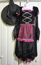 Fairytale Witch Costume Girls 4-6x Pretty Pink Dress Hat Halloween Disguise