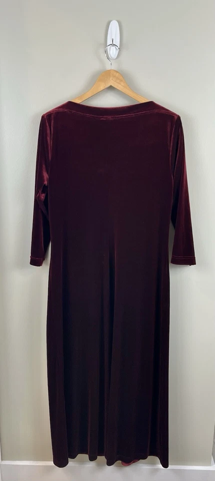 Coldwater Creek Women’s Sz Sm Velvet Maxi Dress Burgundy 3/4 Sleeve Holiday - Image 2 of 4