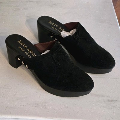 Kate Spade New York Amsterdam 9B Black Suede Platform Clog Shoes Women's