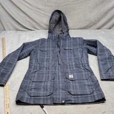 Carhartt Jacket Womens Small 4/6 Blue Plaid Gallatin Coat Quilt Lined Hooded