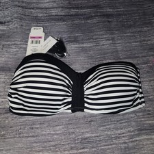 Tommy Bahama Little Stripe V front Bandeau Bikini Top Black White XXS NWT