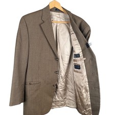 Ralph Lauren Mens Brown Houndstooth Wool Blazer Sport Coat Made in Canada 42R
