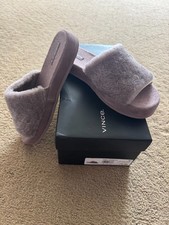 Vince Kenia Women's Slide Sandals 7.5 37.5 Gray Marble Shearling Fur BNIB