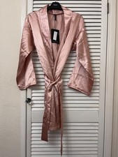 new PLT satin dusky pink dressing gown bath robe prettylittlething