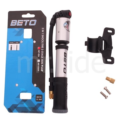 #ad BETO High Pressure Bike Pump 300 Psi Shock 2 in 1 2 Stage Pump Bicycle Cycling $27.44
