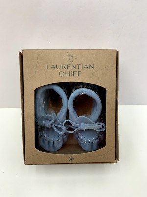 Laurentian Chief- Eugene Cloutier - Suede Blue Baby Infant Moccasins Size 4 NIB