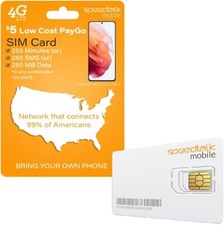 SpeedTalk Mobile 5 Smart Phone SIM Card 2  Talk Text Data 30 Days Service Plan