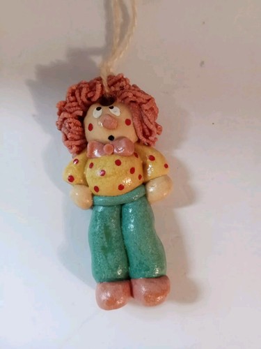 8 Vtg Handcrafted Salt Dough Christmas Ornaments Cowboy Tree Clown Girl Boy Lot - Picture 3 of 18