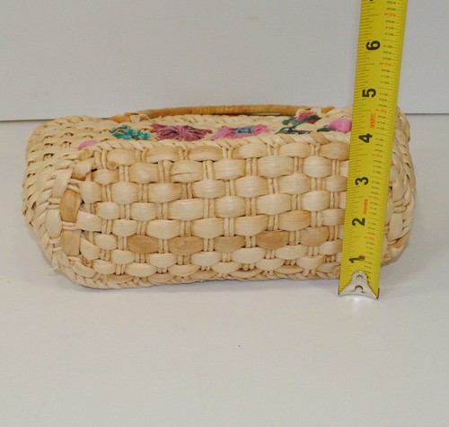 Gewebte Stroh Handtasche Bast Blumen Pailletten gefüttert rosa floral - Bild 12 von 12