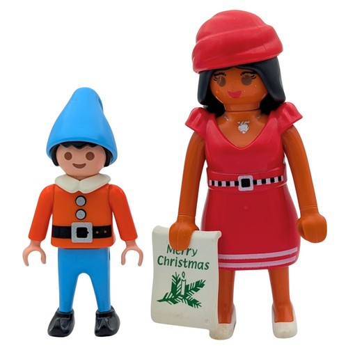 Playmobil Lot 2 Figures Women Dress Red Goblin Santa Claus Christmas