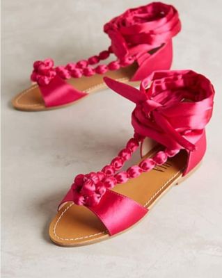 Anthropologie BILLY ELLA 8 9 Sandals Satin Beaded Gladiator Tie Shoes Pink NIB