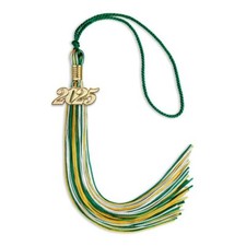 Endea Graduation Green/Gold/White Mixed Color Tassel With Gold Date Drop