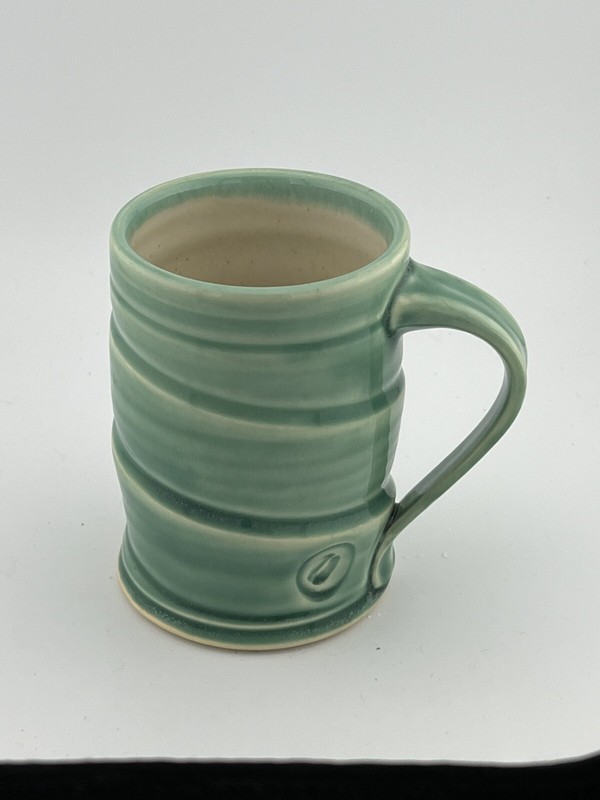 Green 12 oz Swirl Designed Studio Art Pottery Coffee Mug Signed - Holbeiry 25/40