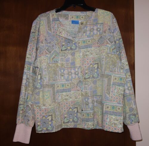 Crests Softwear Medical Scrub Top/Smock Long Sleeve Pink & Blue Floral Size M