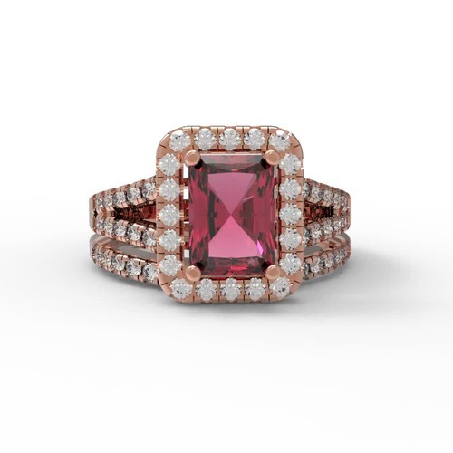 Juego de anillos de boda 1,60 esmeralda corte redondo granate rojo oro rosa 14k - Vídeo 1 de 1