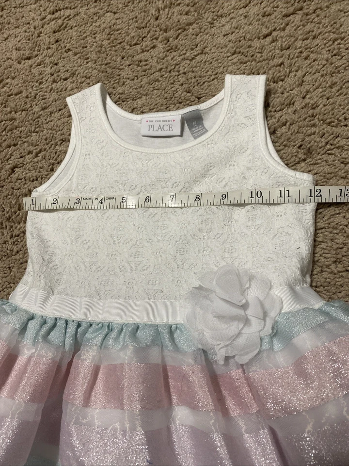 Vestido The Childrens Place WHISPER PNK Blanco Encaje Arco Iris Rayas 5T Niñas Foto 2 de 4
