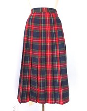 Vtg 60s 70s red green tartan plaid wool tweed drop pleat skirt collegiate 14
