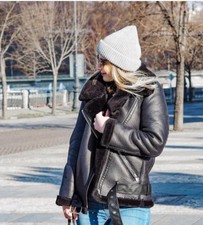 Zara Aw2019 Faux Fur Collar Shearling Aviator Biker Jacket Xs S M L Bloggers