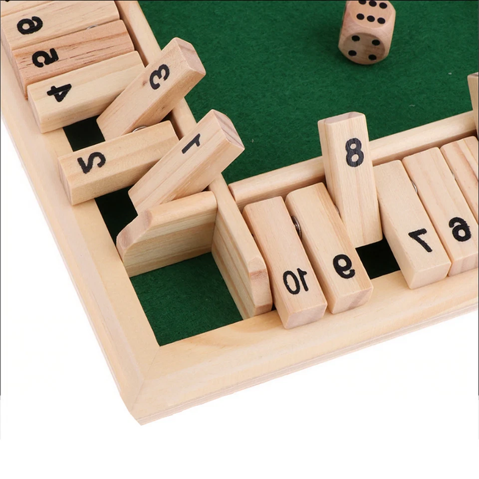 4 Players Shut The Box Dice Game Wooden Board Game Tabletop Party Gift - Image 3 of 4