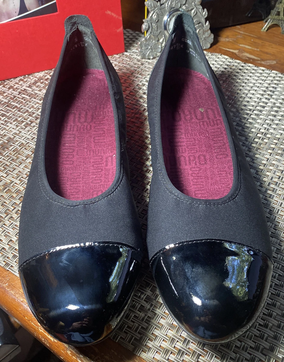 MUNRO Ballet Flats Danielle II Nylon Upper Patent Cap Toe and Heel Black SZ 11M