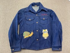 Kids Denim Jacket Embroidery Patches Animals Owl Snail Artwork Painted Jean VTG