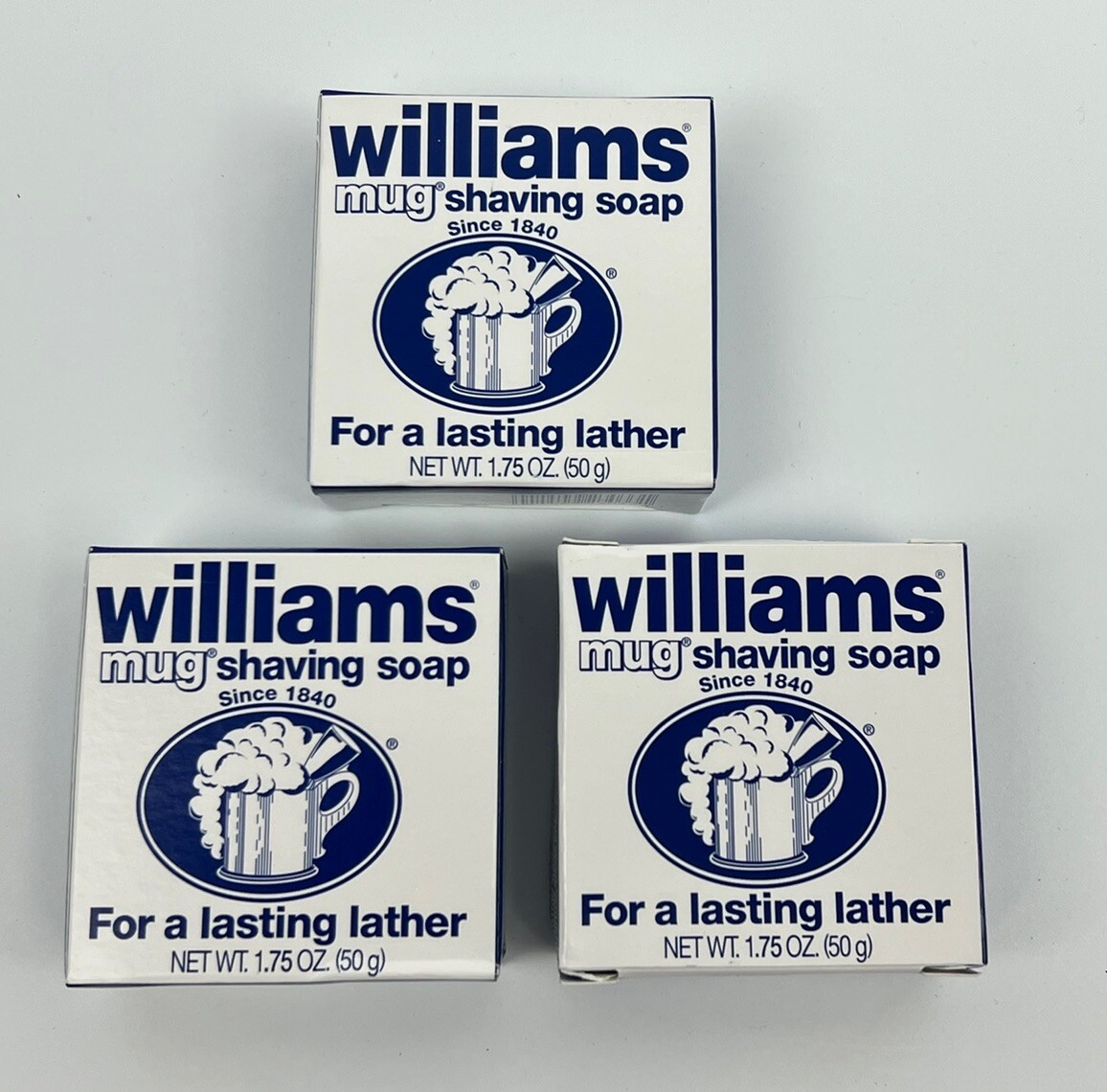3 X Williams Mug Shaving Soap 1.75 oz Lasting Lather Discontinued NEW