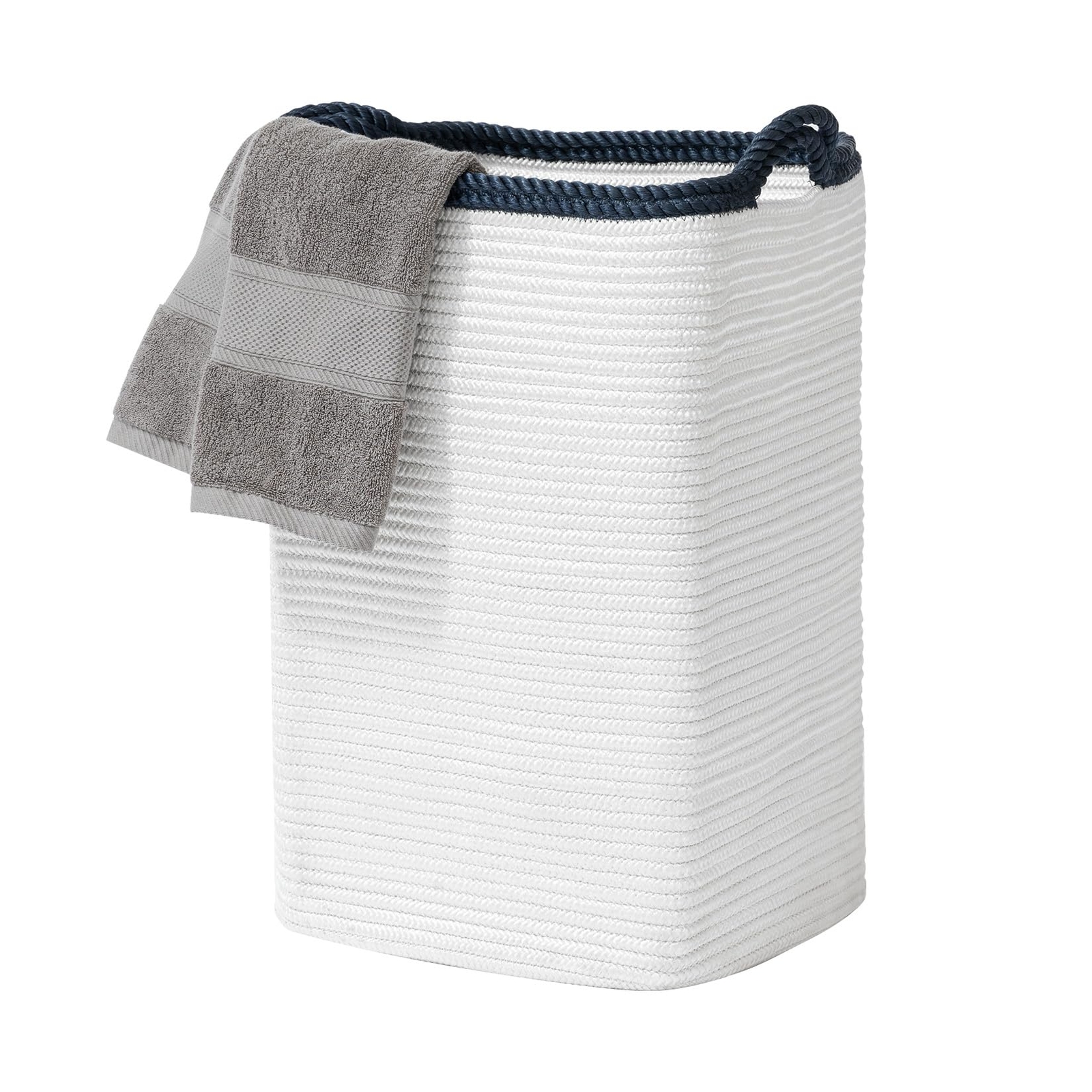 Large Storage Basket - Polypropylene Rectangular Rope Laundry Basket with Han...