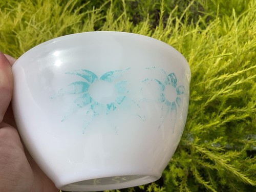 Vintage Agee Pyrex Turquoise Flannel Flower Mixing Bowl Set x4 - Picture 19 of 24