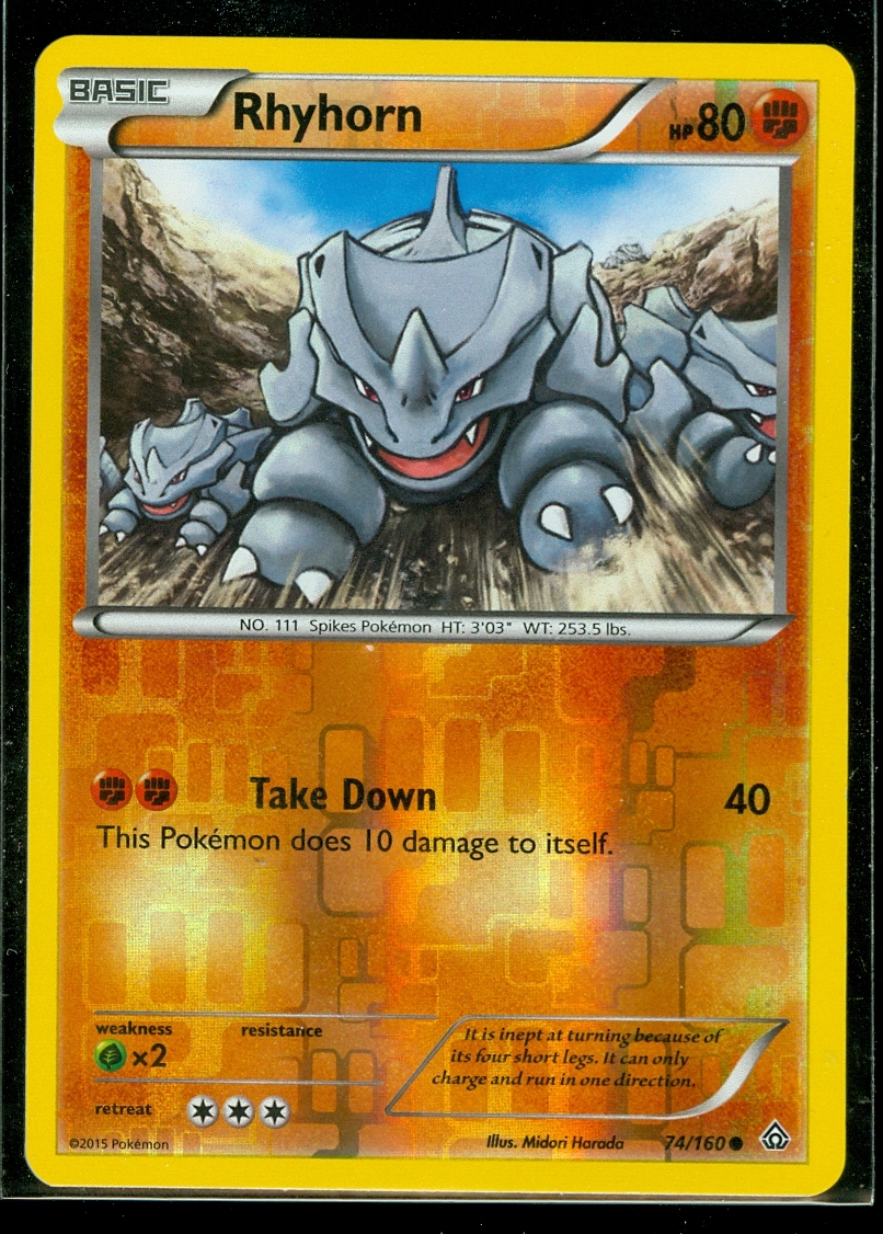 Pokemon RHYHORN 74/160 - XY Primal Clash Rev Holo - MINT