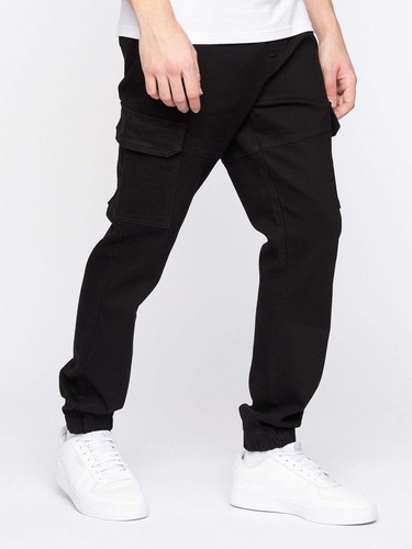 Crosshatch - Jeans uomo 'MALIMORE' con polsini cargo - nero tinta unita - Foto 4 di 20