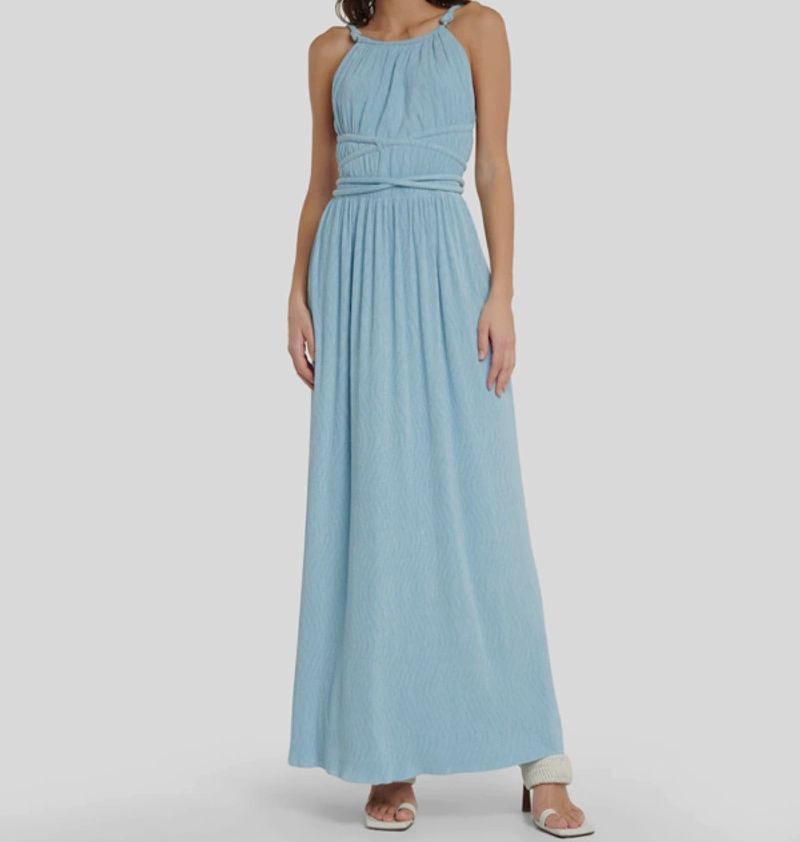 Jonathan Simkhai Horizon Lillee Plisse Faux Suede Open Back Maxi Dress | Horizon | L