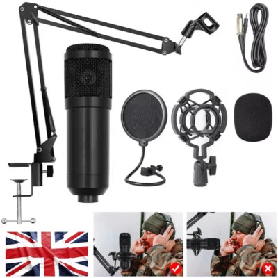 USB Condenser Microphone Live Streaming Studio Recording Gaming Kit W/ Mic Mount