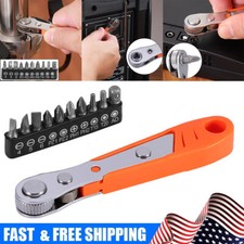 Ratcheting Right Angle Screwdriver Hex Drive 90 Degree Offset  10Pcs Bits Set