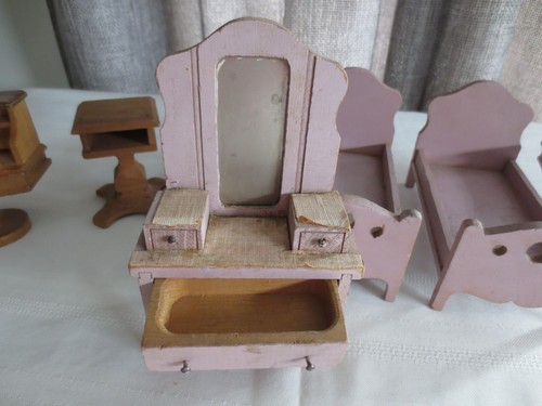 Vintage Puppenhaus 1:12 Shackman Möbel Lavendel Schlafzimmer Set & Schreibtisch - Tisch - Bild 6 von 6