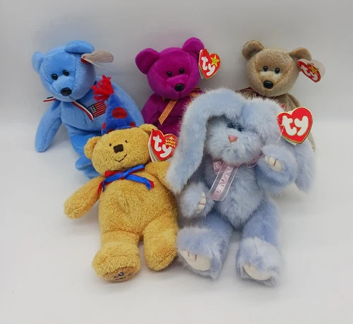 Lot TY Beanie Babies Azalea Millennium America 1999 Signature Laughter Bear Vtg