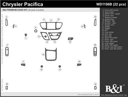 WOOD GRAIN DASH KIT FOR 2017-2021 CHRYLSER PACIFICA (22PCS) - Bild 2 von 7