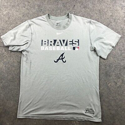 Nike Atlanta Braves Shirt Mens Medium Gray Short Sleeve MLB Baseball Dri Fit  **