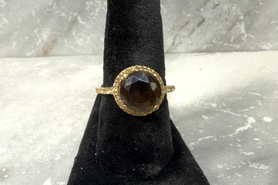 Vintage Gold Tone Chocolate Brown Crystal Rhinestone Ring Size 7