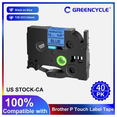 40PCS 0.47'' TZe-531 TZe531 Black on Blue Label Tape for Brother PT-H110 D210