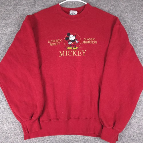 Mickey & Co. Sweatshirt Mens XL Red Vintage Mickey Mouse Embroidered Fleece