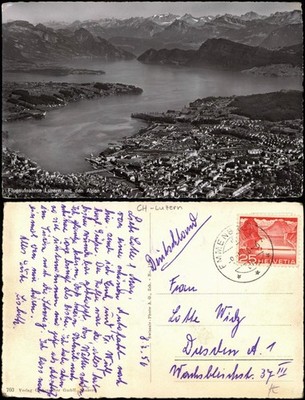 Ansichtskarte Luzern Lucerna Luftbild aus großer Höhe 1956