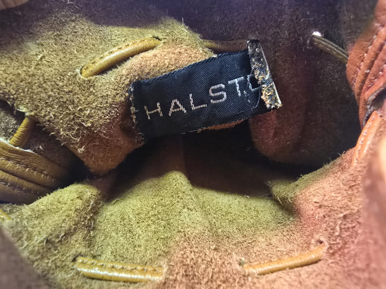 VTG Halston Brown Leather Drawstring Satchel - image 15