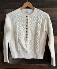Ann Taylor Weekend Long Sleeve Textured Sweater Buttons Ivory Size XSP