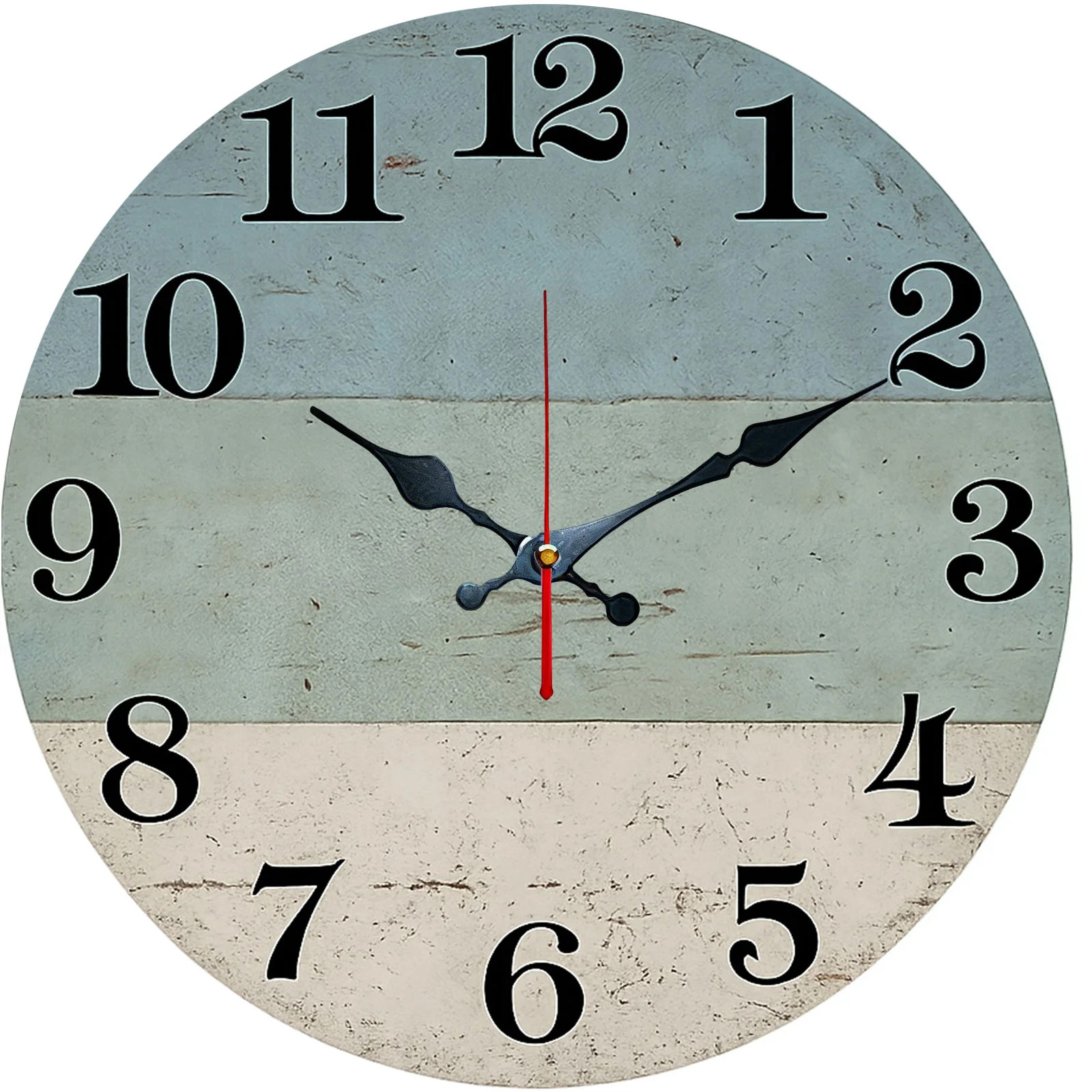 Blue Beige Striped Wall Clock Wooden Silent Clock No Battery Holiday Home Decors