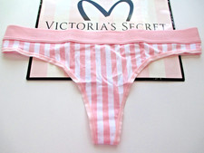 VICTORIA'S SECRET Cotton Thong Panty VS Pink White Stripe M L XL Logo Band NWT