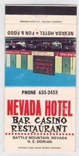 Vintage matchcover "Nevada Hotel" Bar Casino Restaurant Battle Mountain, Nevada