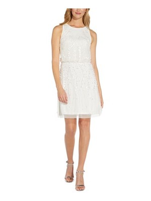 ADRIANNA PAPELL Womens Ivory Lined Sleeveless Above The Knee Blouson Dress 4