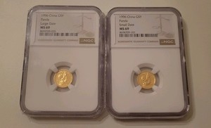 China 1996 5 Yuan Gold Panda Large/small Date KM#919 NGC MS69 .999