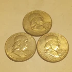 1963 Benjamin Franklin Half Dollar circulated Silver Coins Lot of 3 – free ship!